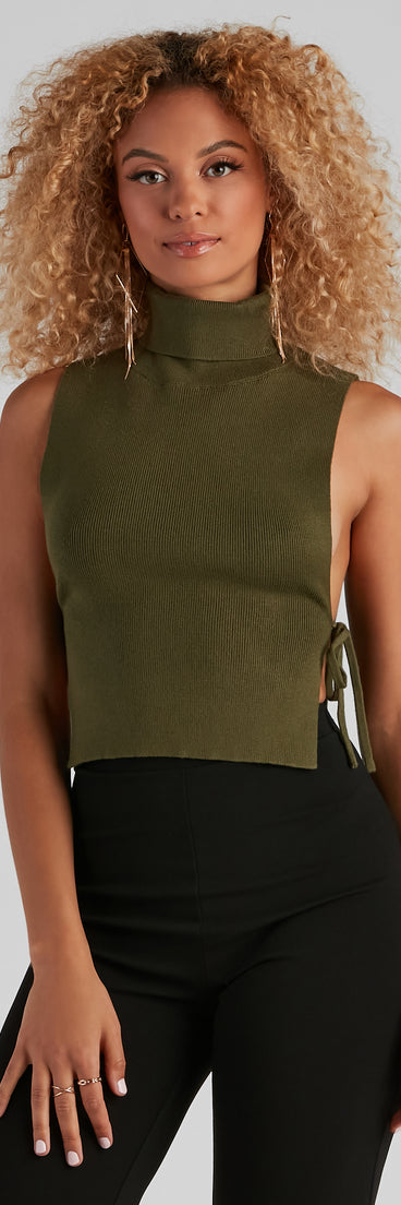 With fun and flirty details, Side Ties Turtleneck Sweater Top shows off your unique style for a trendy outfit for the summer season!