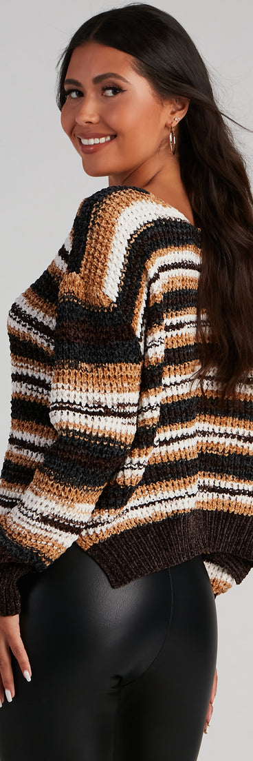 With fun and flirty details, Chill Days Chenille Striped Sweater shows off your unique style for a trendy outfit for the summer season!