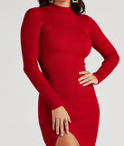 Basic Ribbed Knit High Slit Midi Dress