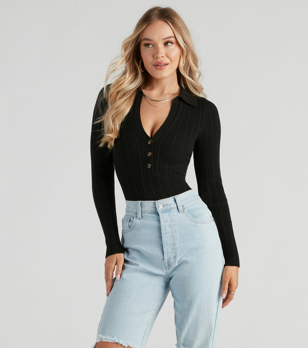 With fun and flirty details, Preppy Affair Henley Long Sleeve Bodysuit shows off your unique style for a trendy outfit for the summer season!