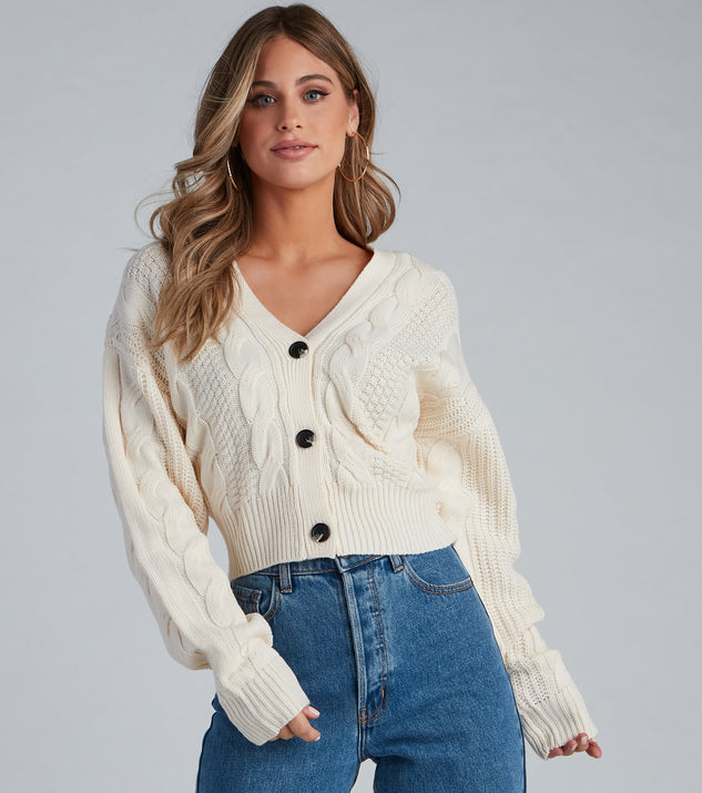 With fun and flirty details, Cold Weather Cable Knit Cardigan shows off your unique style for a trendy outfit for the summer season!