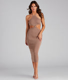 Tropic Like It's Hot Halter Midi Dress for Homecoming 2022, Winter Formal Dances, Holiday Dress, Military Balls, Bridesmaids, Wedding Guests, and Prom
