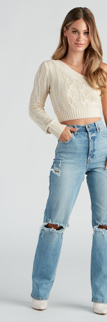 With fun and flirty details, One Shoulder Bliss Crop Sweater shows off your unique style for a trendy outfit for the summer season!