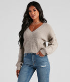 The trendy Love This Shine V-Neck Knit Sweater is the perfect pick to create a holiday outfit, new years attire, cocktail outfit, or party look for any seasonal event!