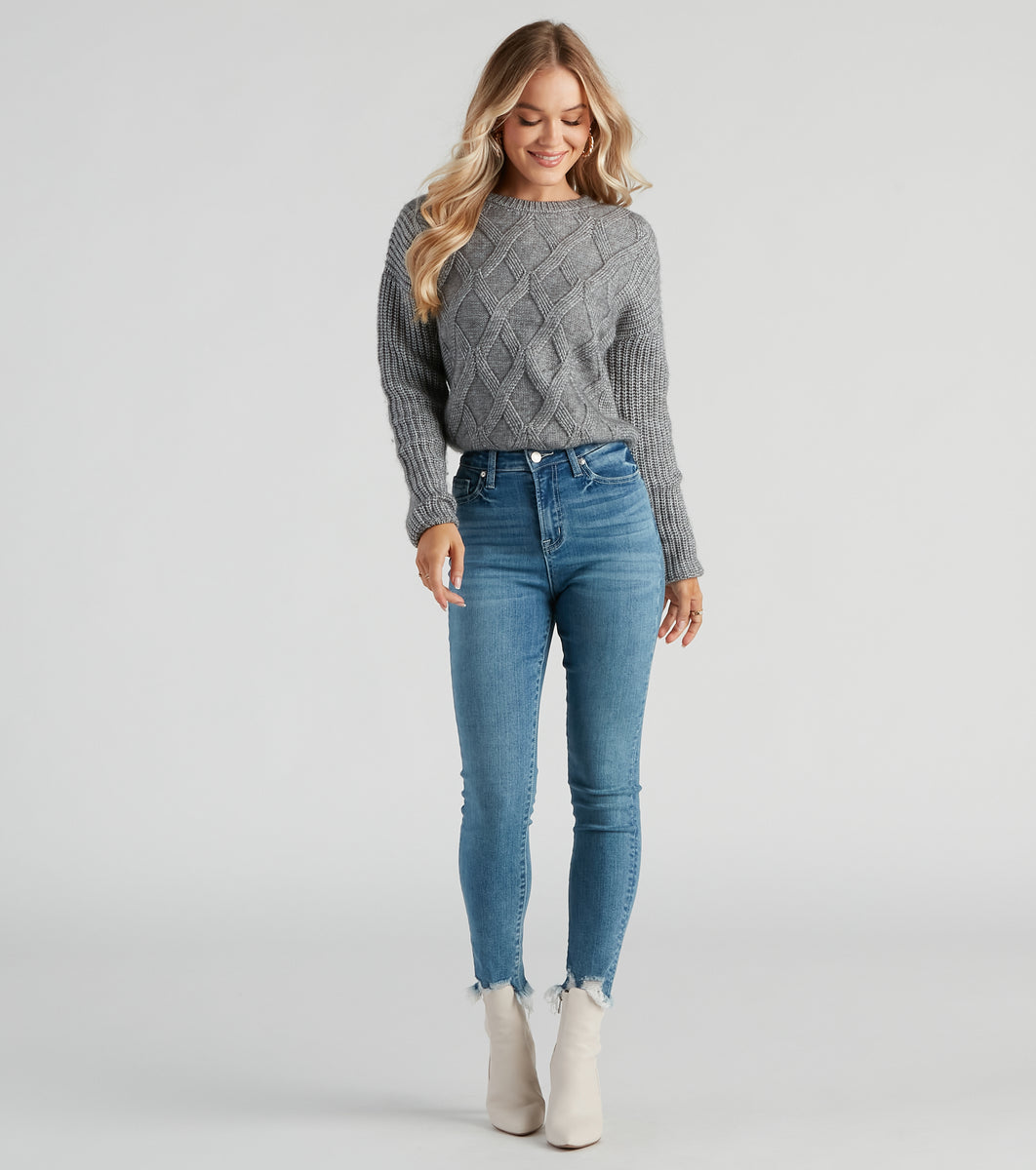Cable Knit Vibes Crop Sweater