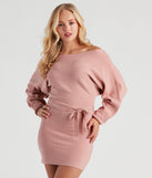 Cold Classic Dolman Sleeve Belted Sweater Dress