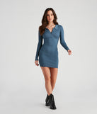 Step It Up Collared Mini Sweater Dress