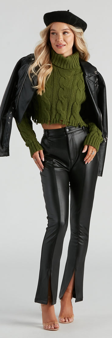 With fun and flirty details, Cozy In Cable Knit Turtleneck Sweater shows off your unique style for a trendy outfit for the summer season!