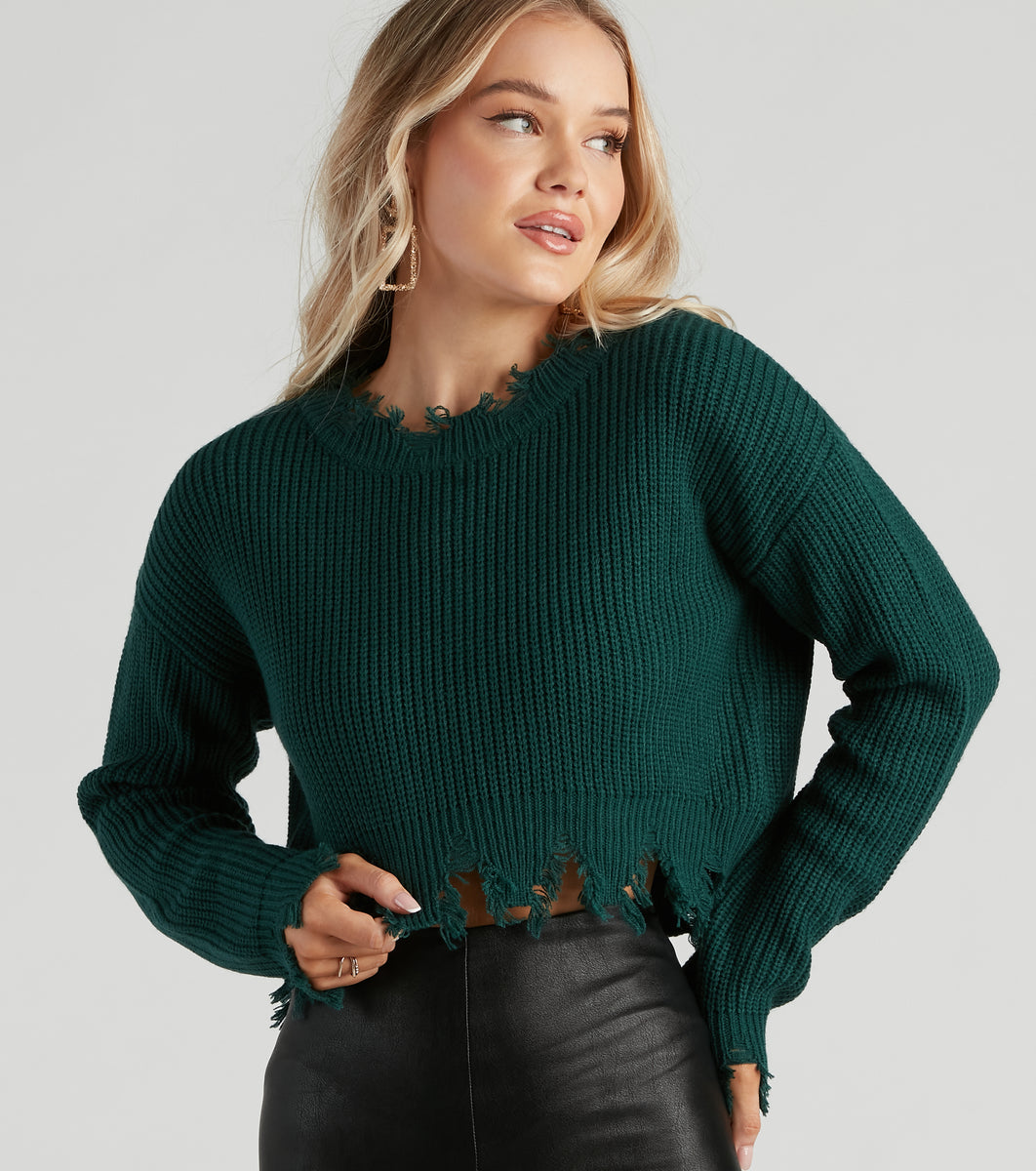 Perfect Knit Distress Crop Sweater