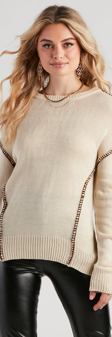 The trendy Cute Contrast Stitch Knit Sweater is the perfect pick to create a holiday outfit, new years attire, cocktail outfit, or party look for any seasonal event!