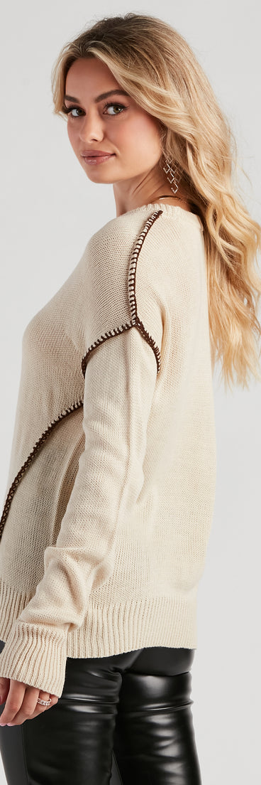 With fun and flirty details, Cute Contrast Stitch Knit Sweater shows off your unique style for a trendy outfit for the summer season!