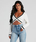 The trendy Varsity Blues Cable Knit Sweater is the perfect pick to create a holiday outfit, new years attire, cocktail outfit, or party look for any seasonal event!