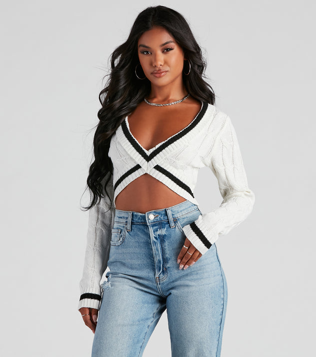 The trendy Varsity Blues Cable Knit Sweater is the perfect pick to create a holiday outfit, new years attire, cocktail outfit, or party look for any seasonal event!
