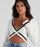 With fun and flirty details, Varsity Blues Cable Knit Sweater shows off your unique style for a trendy outfit for the summer season!