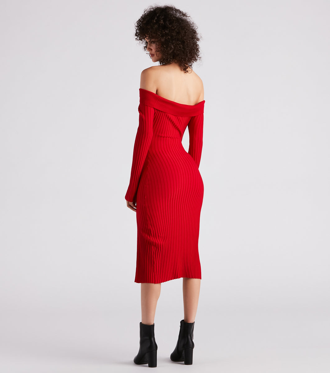 Winter Chic Off-The-Shoulder Sweater Dress