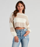 The trendy Fall Chill Striped Crop Sweater is the perfect pick to create a holiday outfit, new years attire, cocktail outfit, or party look for any seasonal event!