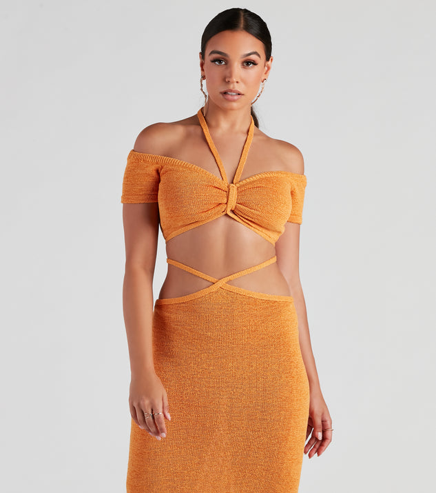 You’ll look stunning in the Sunset Beauty Halter Crop Top when paired with its matching separate to create a glam clothing set perfect for parties, date nights, concert outfits, back-to-school attire, or for any summer event!