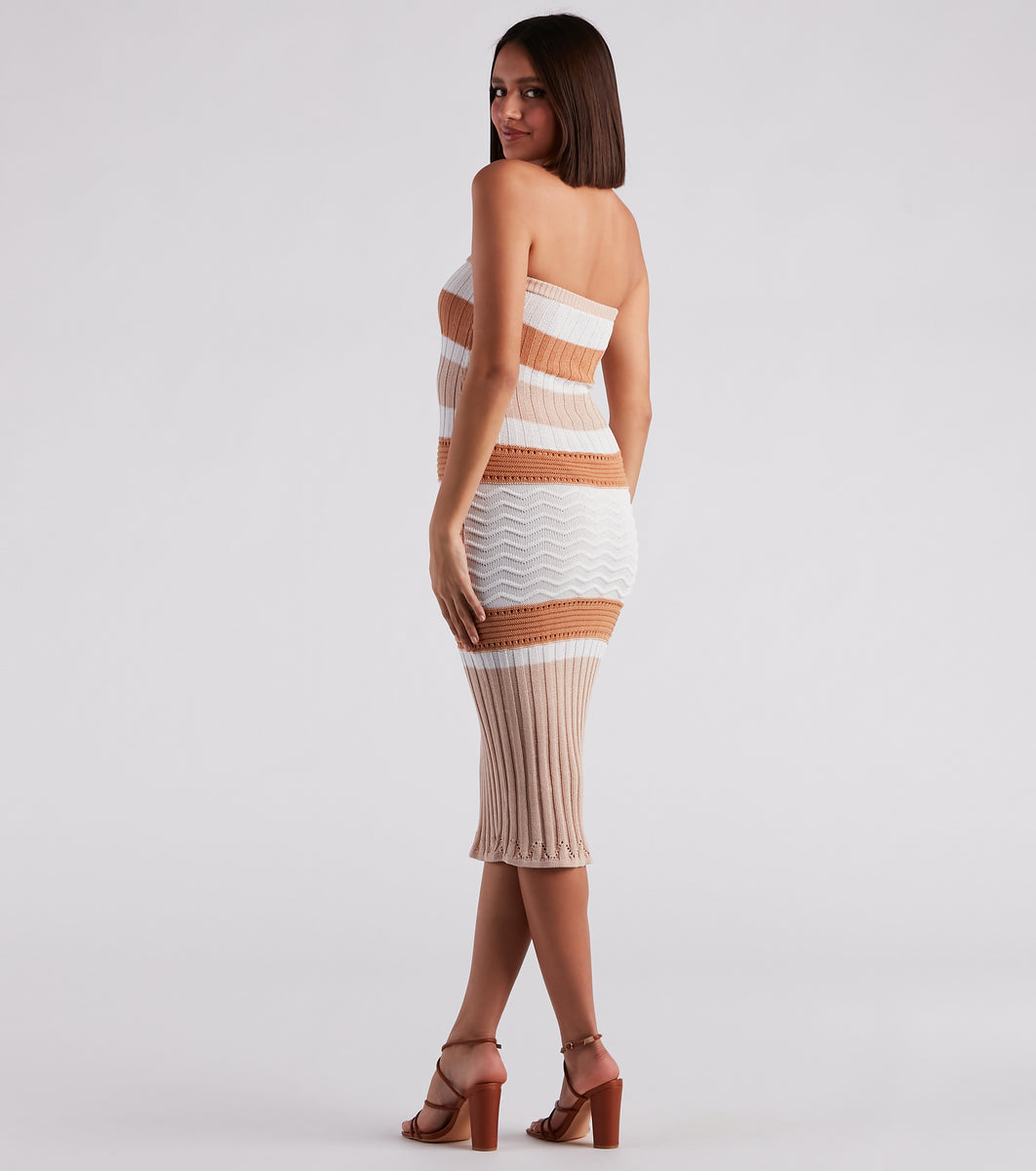 Weekend Date Striped Midi Sweater Dress