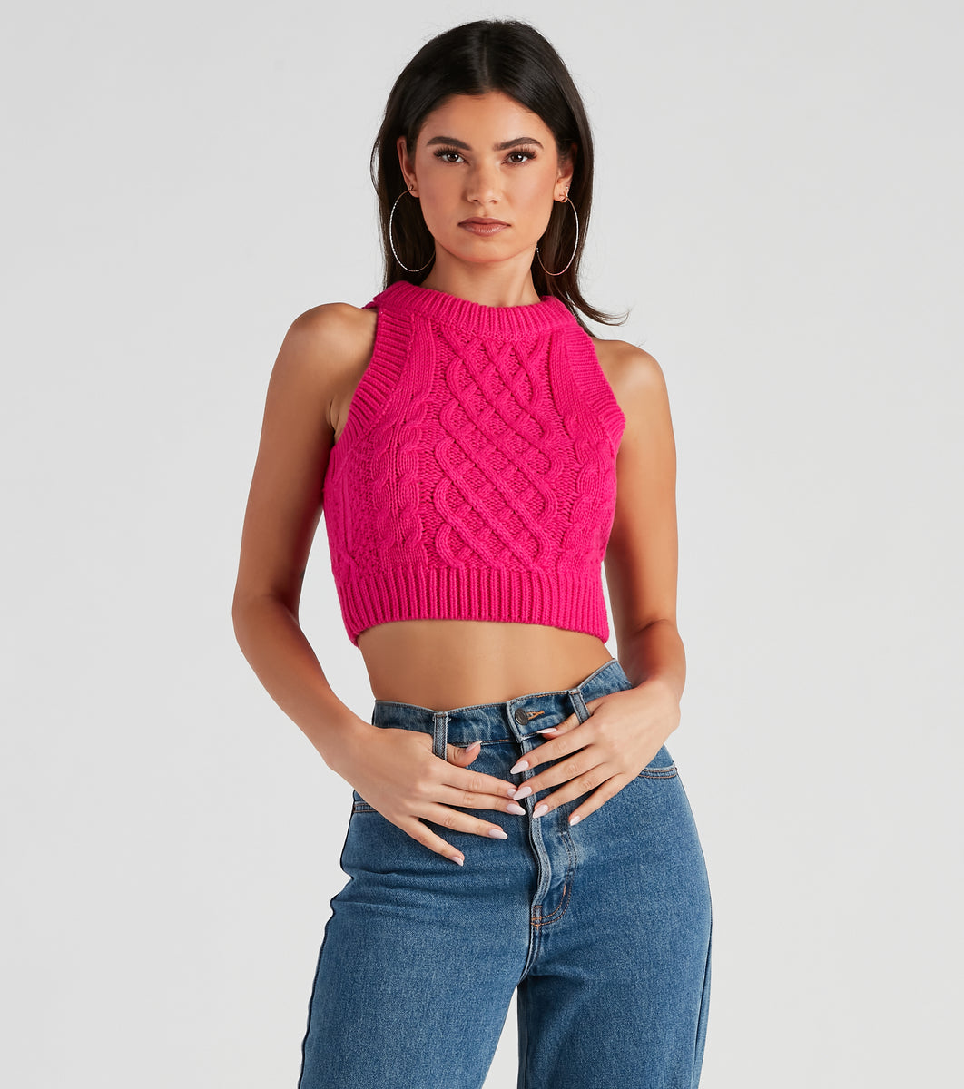 Trendsetting Cutie Cable Knit Cropped Tank