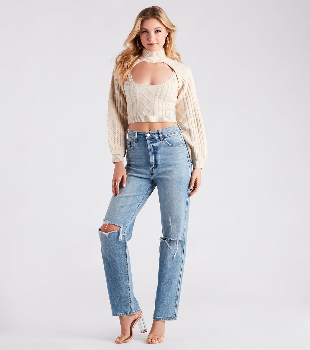 Fall Back Love Cable Knit Crop Top