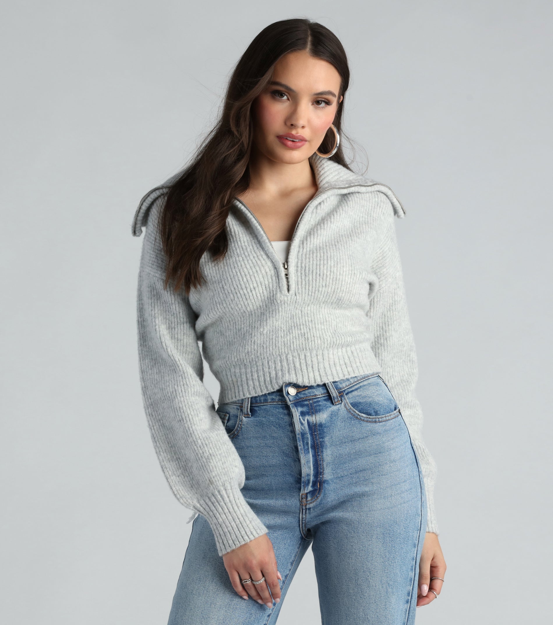Give Me Cozy Half-Zip Fuzzy Knit Crop Sweater | Windsor