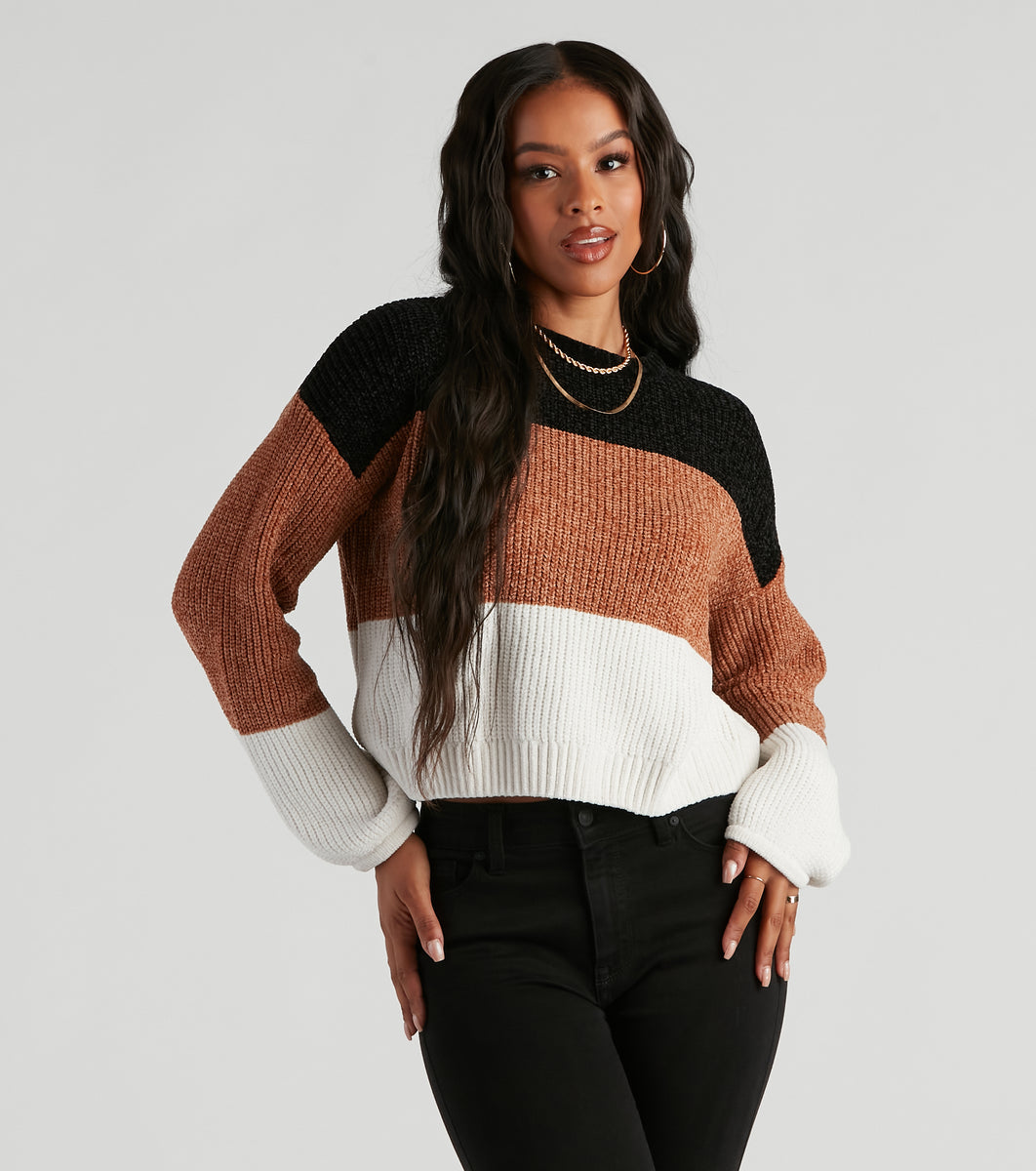 Real Sweet Color Block Chenille Sweater