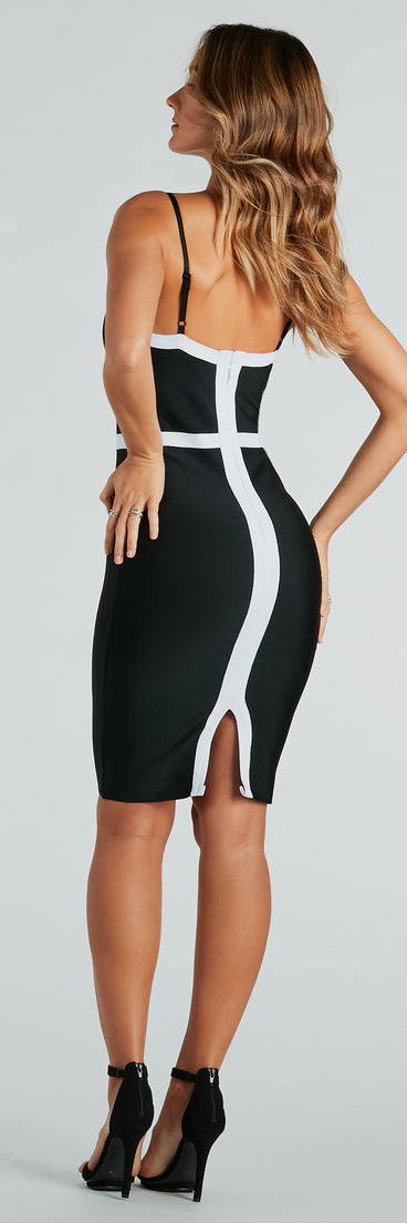 Gift Of Curves Bandage Striped Midi Dress creates spring wedding guest dress with stylish details, the perfect midi dress for graduation, or for a cocktail party look in the latest midi-length trends for 2024!