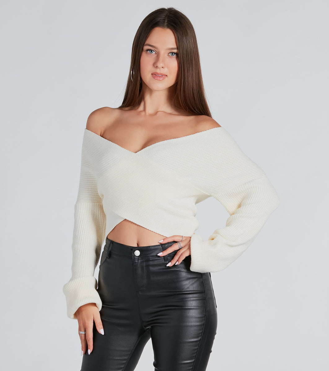 Warm Up Wrap-Front Ribbed Knit Sweater