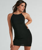 Essential for vacations or summer days, the High Intentions Sleeveless Knit Mini Dress is a sundress or milkmaid dress with sleek and flirty details.