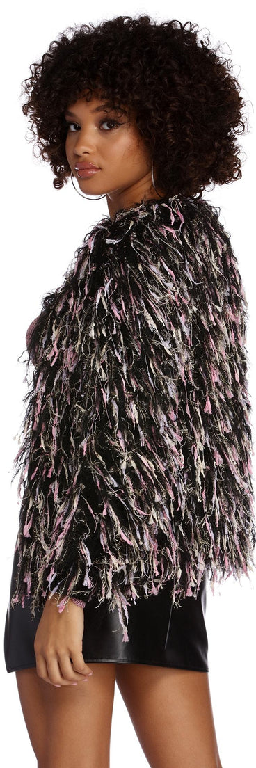 Fab In Fringe Shaggy Cardigan for 2022 festival outfits, festival dress, outfits for raves, concert outfits, and/or club outfits
