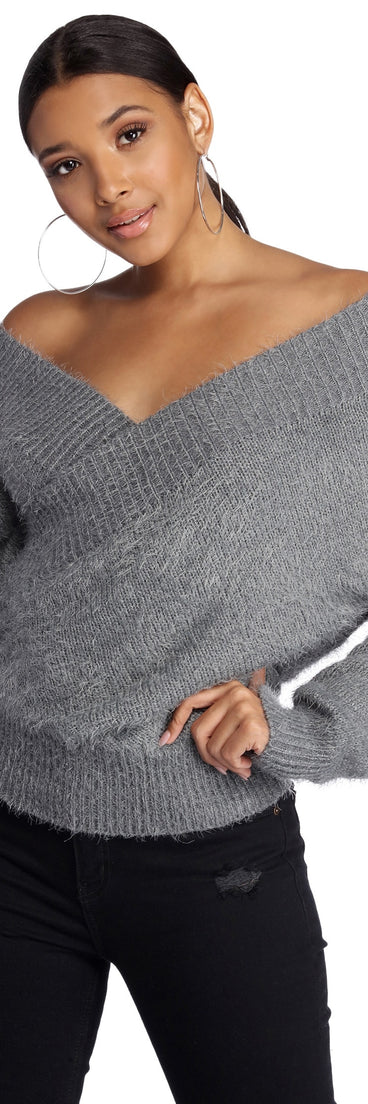 Unnecessary Ties Faux Wrap Sweater