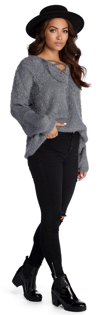 Bat Those Lashes Lace Up Sweater