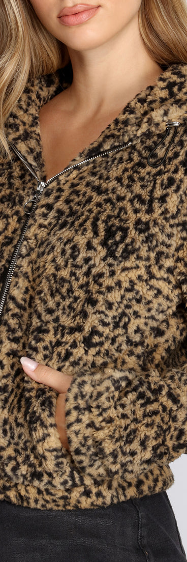 Sherpa Leopard Bomber Jacket for 2022 festival outfits, festival dress, outfits for raves, concert outfits, and/or club outfits
