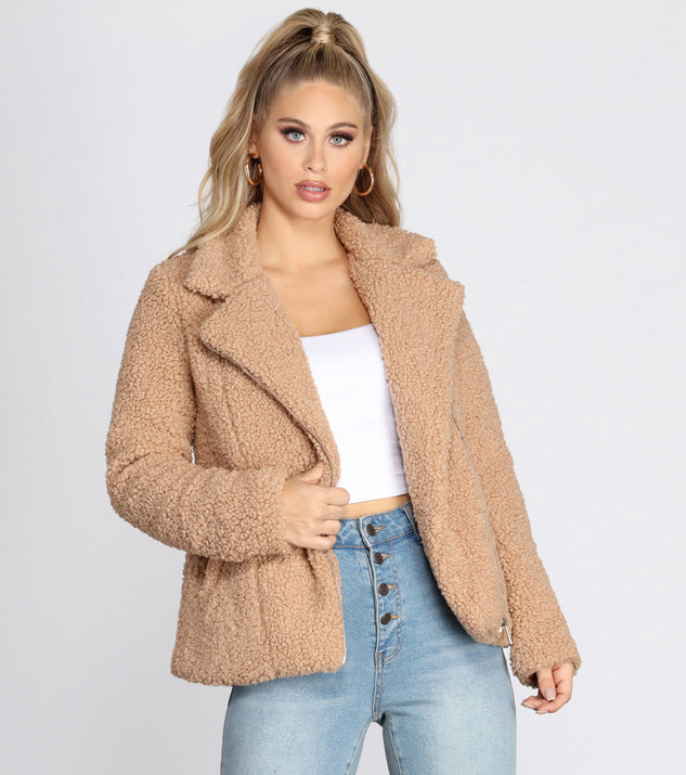 Asymmetrical Zip Front Teddy Jacket