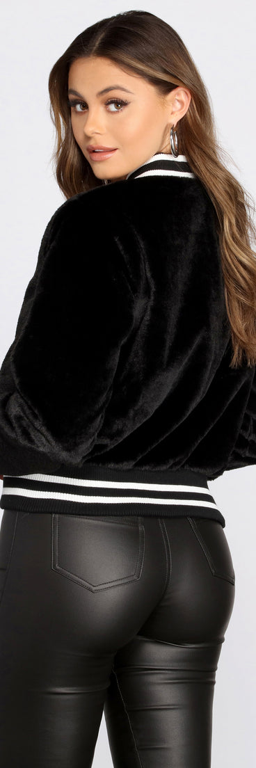 Faux Fur Striped Bomber Jacket