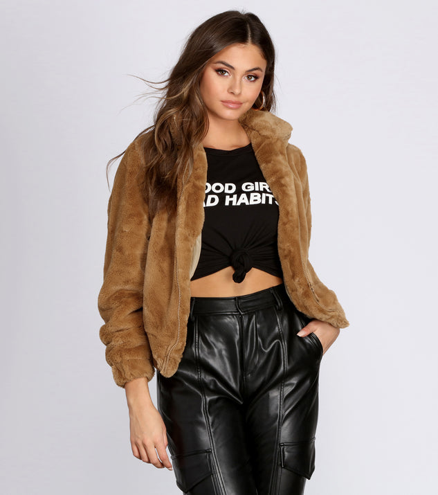 Faux Fur Collared Bomber Jacket