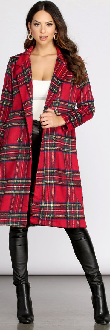 Royal Plaid Long Trench Coat