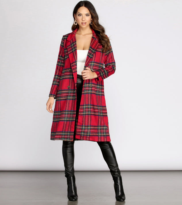 Royal Plaid Long Trench Coat