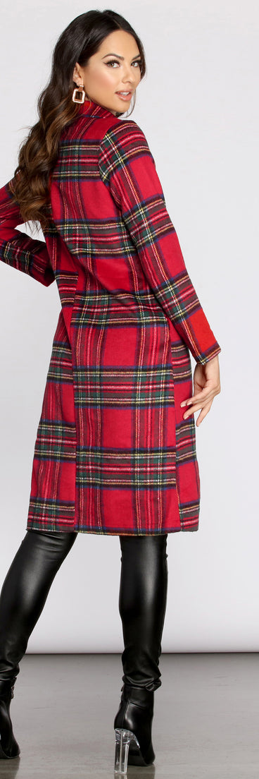 Royal Plaid Long Trench Coat