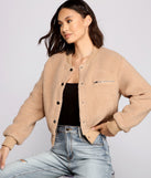 Snap Button Front Teddy Bomber Jacket helps create the best summer outfit for a look that slays at any event or occasion!