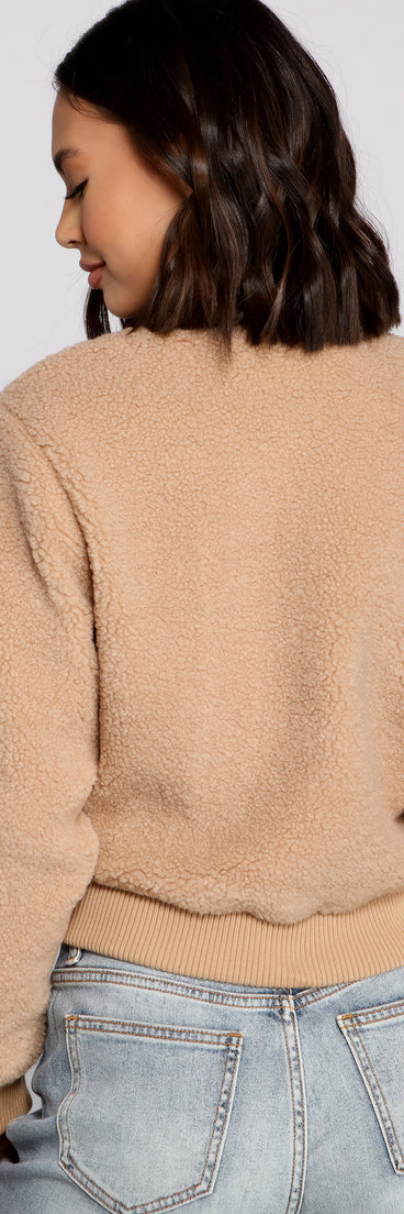 Snap Button Front Teddy Bomber Jacket helps create the best summer outfit for a look that slays at any event or occasion!