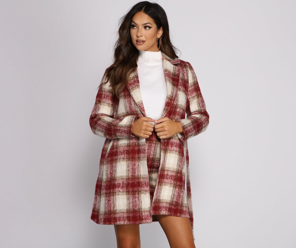 Chic Plaid Belted Coat