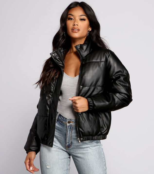 Chic Faux Leather Puffer Jacket helps create the best summer outfit for a look that slays at any event or occasion!