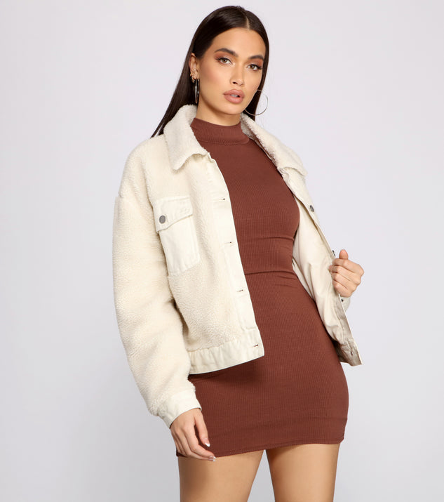 Cozy Sherpa Trucker Jacket helps create the best summer outfit for a look that slays at any event or occasion!