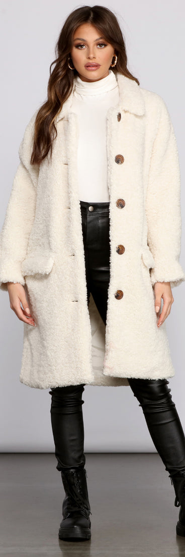 Cozy Cutie Sherpa Button-Down Coat helps create the best summer outfit for a look that slays at any event or occasion!