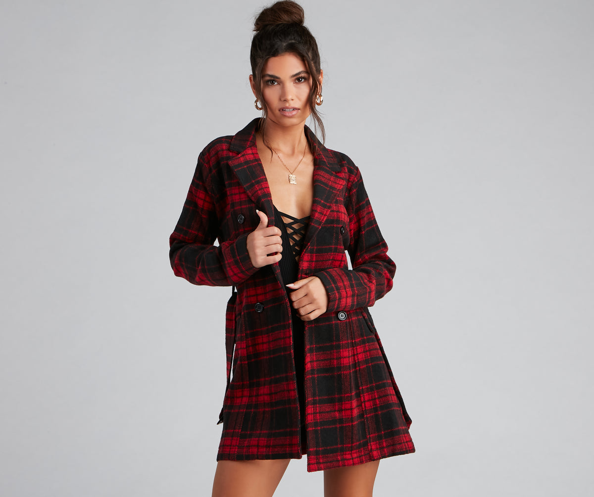 Timeless Chic Plaid Belted Faux Wool Jacket