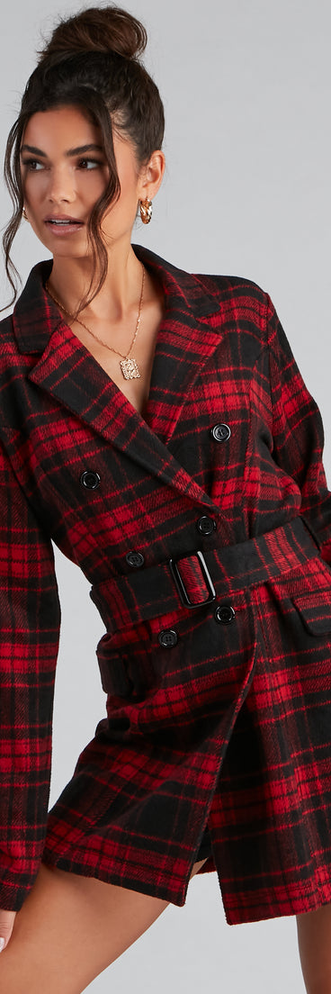 Timeless Chic Plaid Belted Faux Wool Jacket for 2023 festival outfits, festival dress, outfits for raves, concert outfits, and/or club outfits
