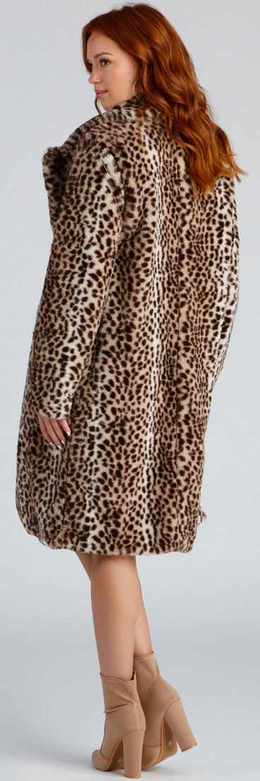 Spotted In Glamour Faux Fur Leopard Coat for 2023 festival outfits, festival dress, outfits for raves, concert outfits, and/or club outfits