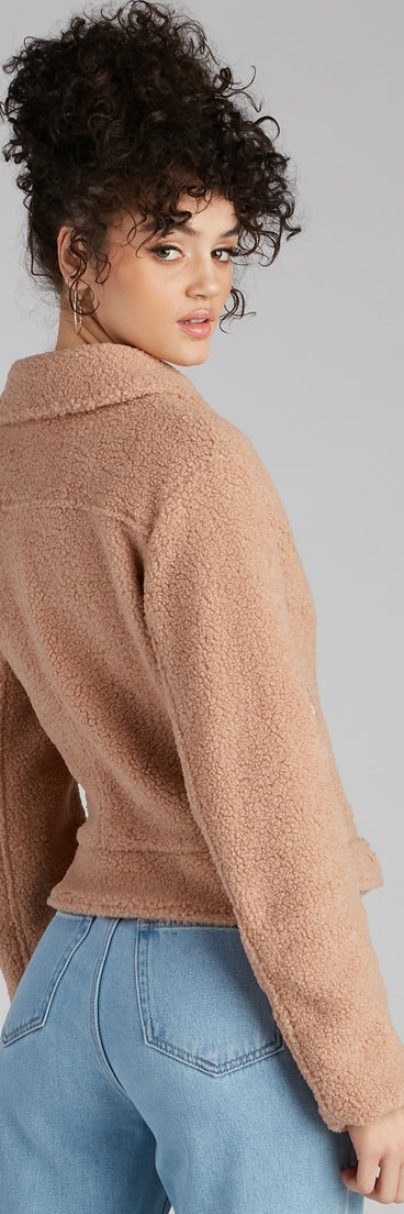 Cozy Always Faux Sherpa Moto Jacket helps create the best summer outfit for a look that slays at any event or occasion!