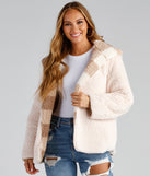 Cuddle Weather Plaid Sherpa Reversible Jacket helps create the best summer outfit for a look that slays at any event or occasion!